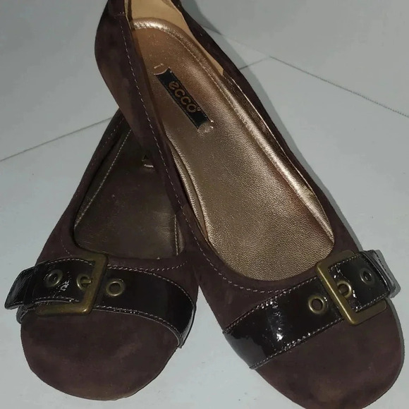 ECCO BUCKLE BALLERINA FLATS SUEDE COFFEE ESPRESSO BROWN WOMENS 37 - Picture 2 of 14